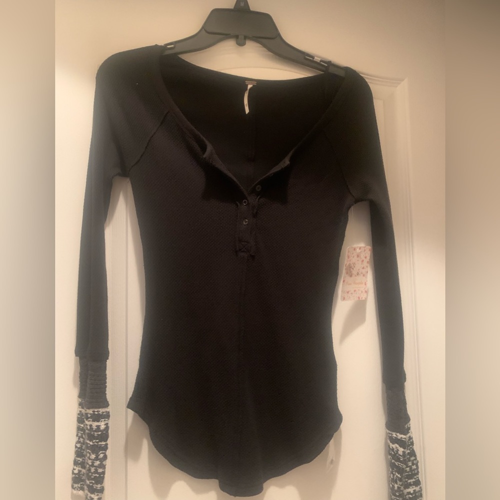 Free People Black Ski Lodge Thermal Cuff Top XS